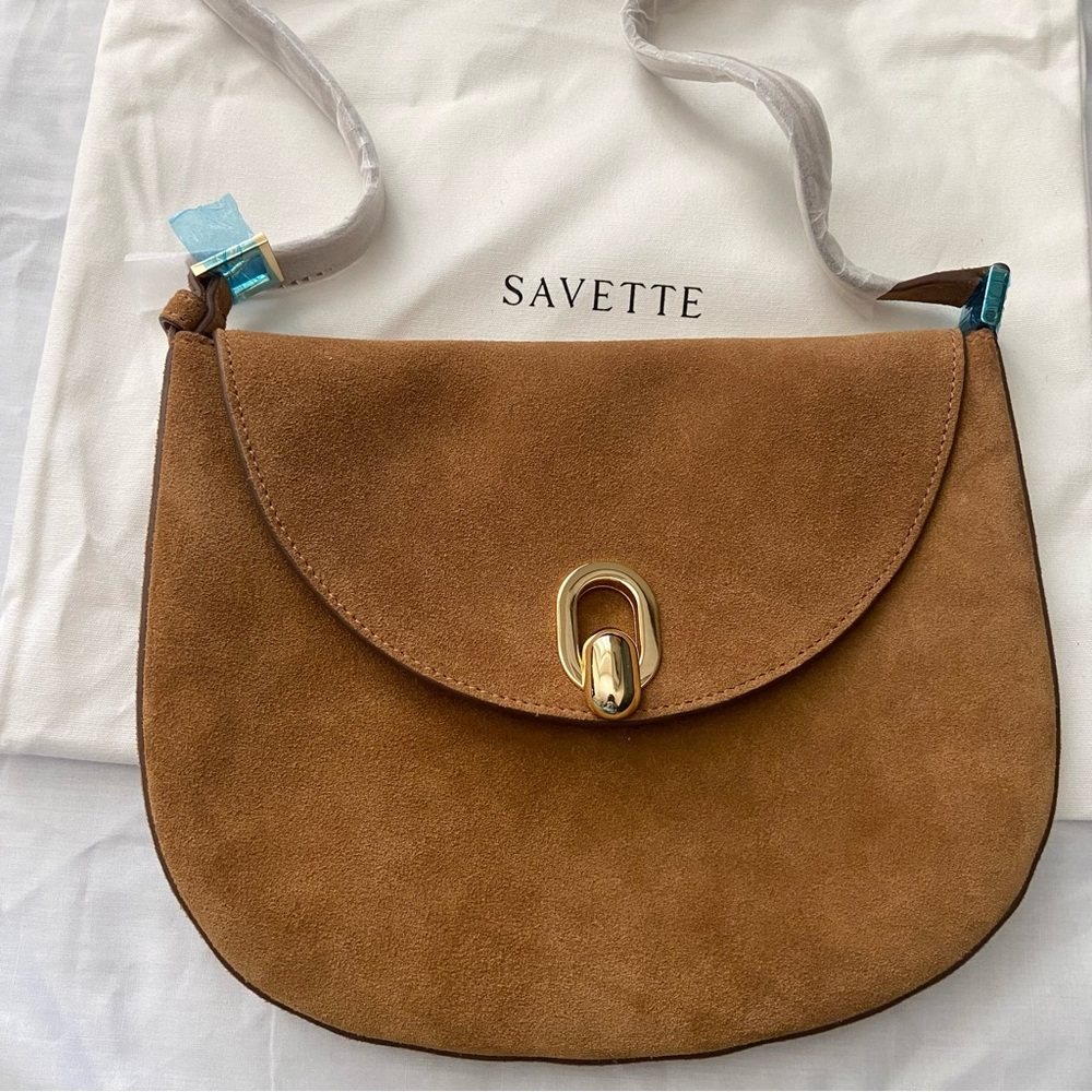 Savette Tondo Suede Hobo Bag Saddle Brown